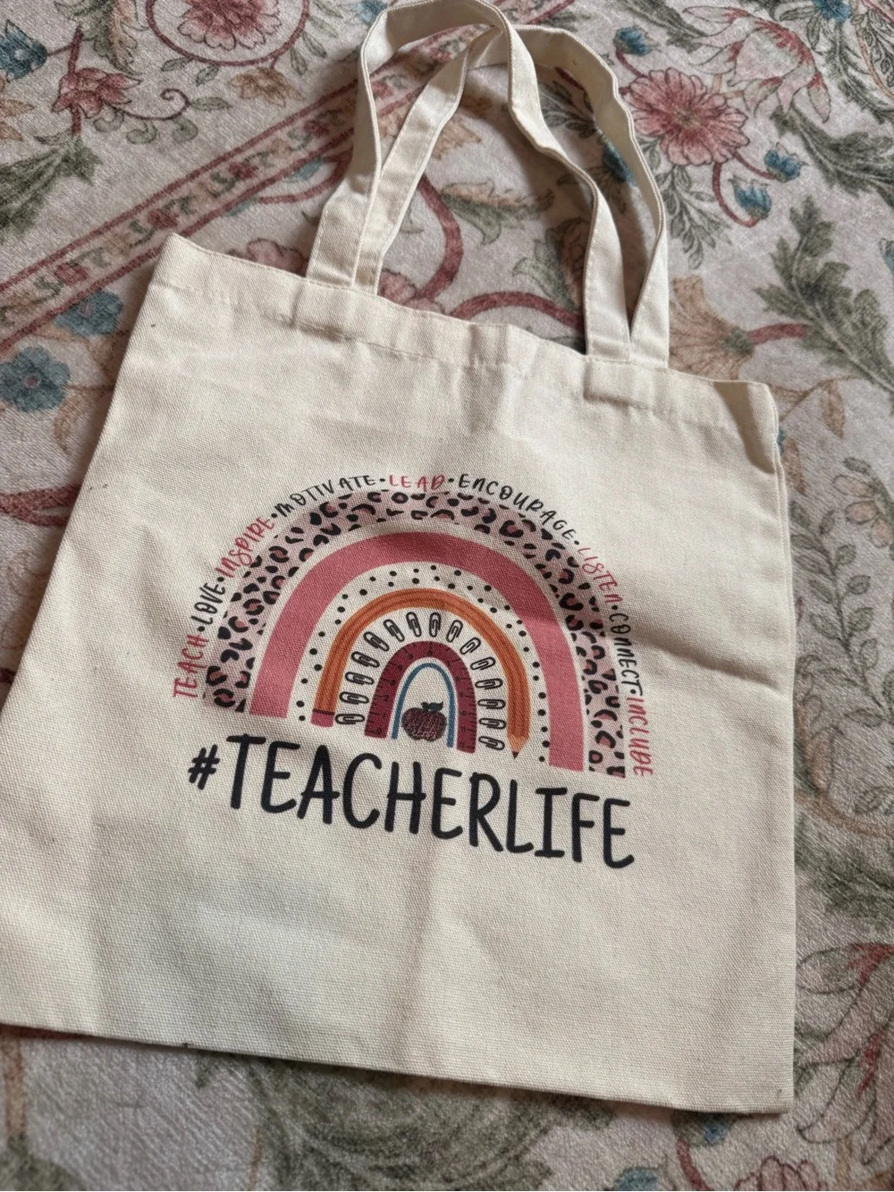 L.L. Bean Cream Canvas Tote with Subtle Print